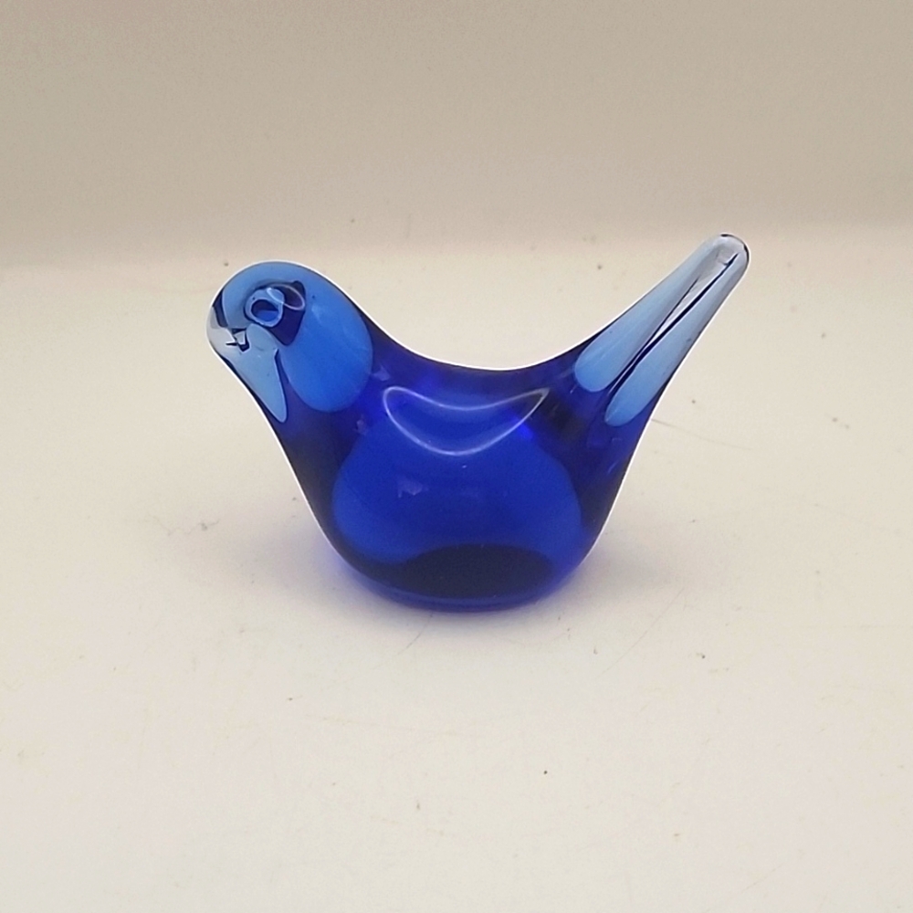 Vintage Blue Glass Bird 3" X 2"